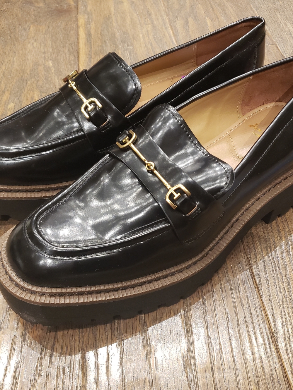 Sam Edelman Black Leather Loafers with Chunky Lug Sole